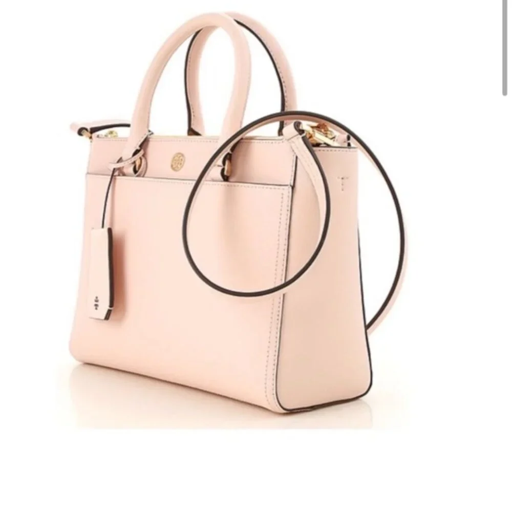 Tory Burch Double Zip Saffiano Leather Pink Tote Handbag Cossbody